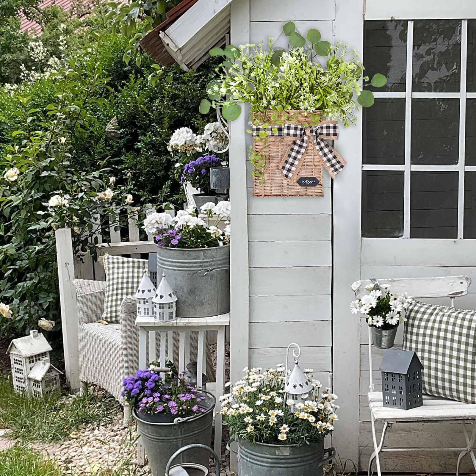 Spring Wreaths for Front Door - Hanger Easter Basket Wreath Outdoor Spring Door Decor Outside Decorations for Home Indoors