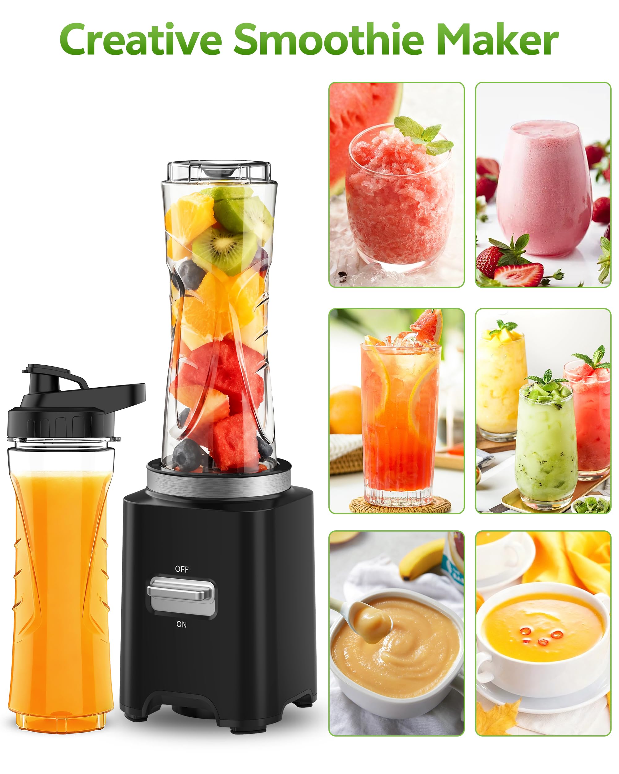 500W Batidora de Vaso,Batidora Portatil con 2 Botellas 600ml sin BPA,4 Cuchillas Inox,22000 rpm,Batidora Smoothies,Smoothie Blender, Mini Licuadora,Portable Blender,Mini Batidora Portatil