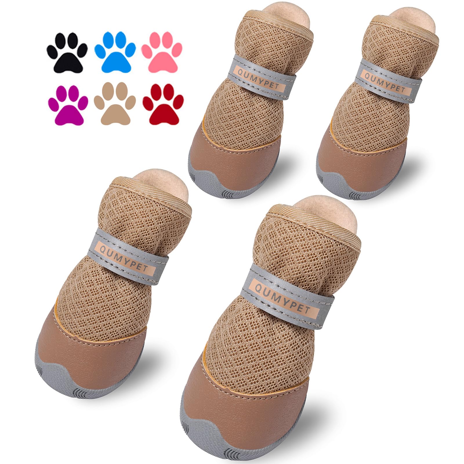 QUMY 4PCS Dog Shoes for Small Dogs, Hot Pavement Summer Puppy Dog Boots & Paw Protectors with Soft Anti-Slip Rubber Sole, Mesh Breathable Dog Booties