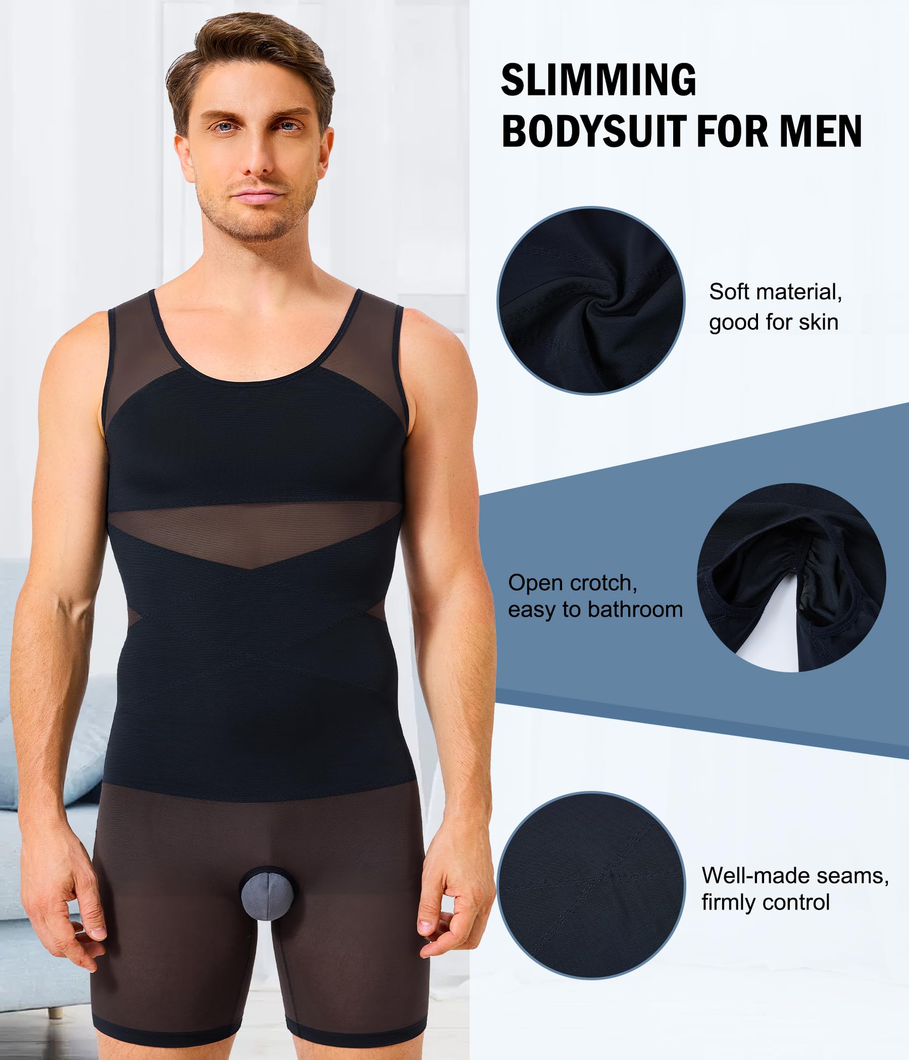 KUMAYES Débardeur de Compression Homme Maillot de Corps Gaine Ventre Plat Homme Full Body Shape Gainant Amincissant Minceur sous-vêtements sans Couture