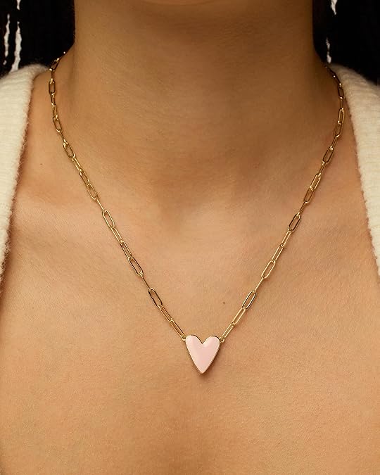 PAVOI 14K Gold Plated Heart Enamel Pendant Necklace for Women | Love Paperclip Chain Necklace