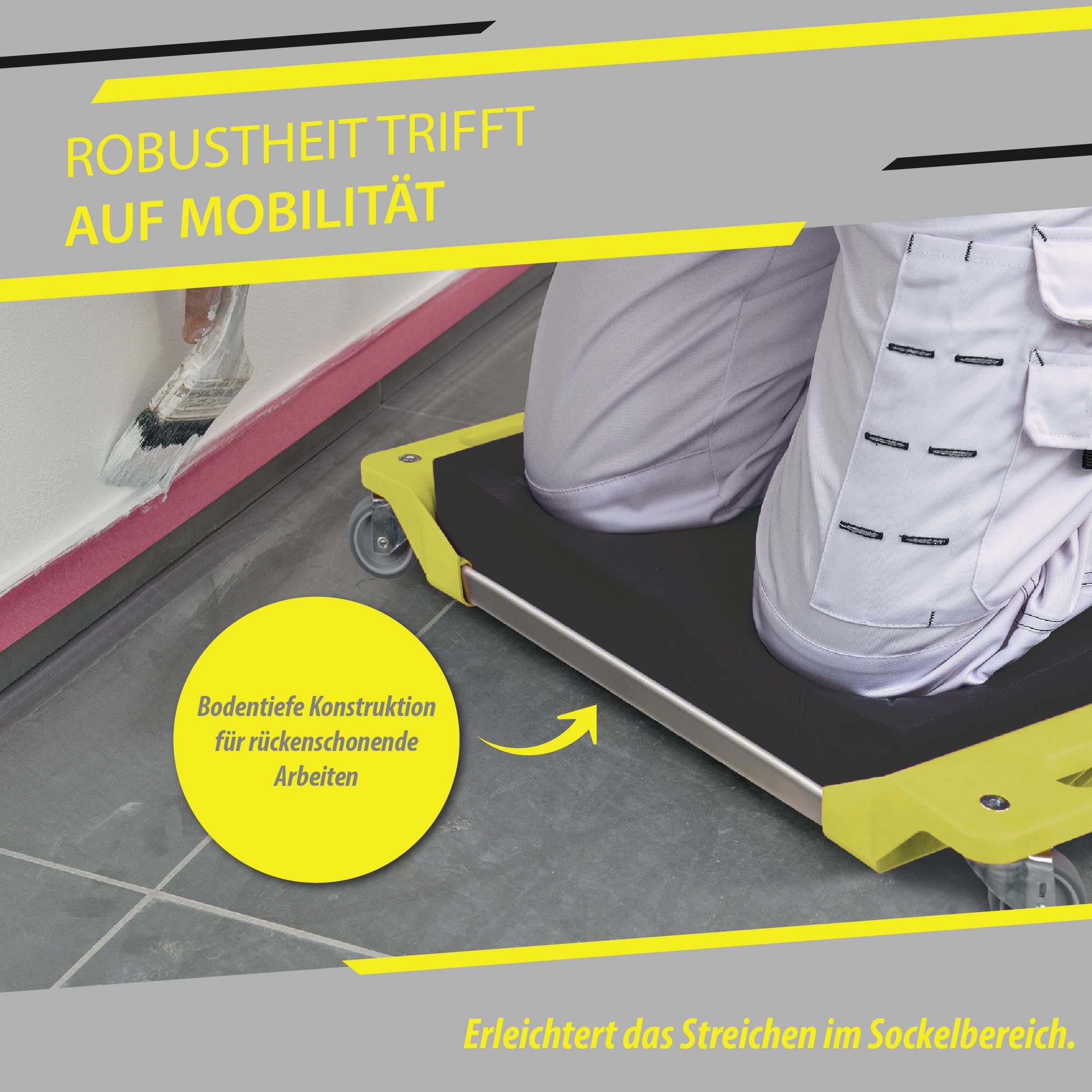 Hybrid Kniepolster mit Rollen – Knieroller bis 125kg belastbar - Der All-in-One Bauhelfer für Profis und Heimwerker: Fliesenlegen, Bodenverlegen, Malen – Mühelos und Effizient!