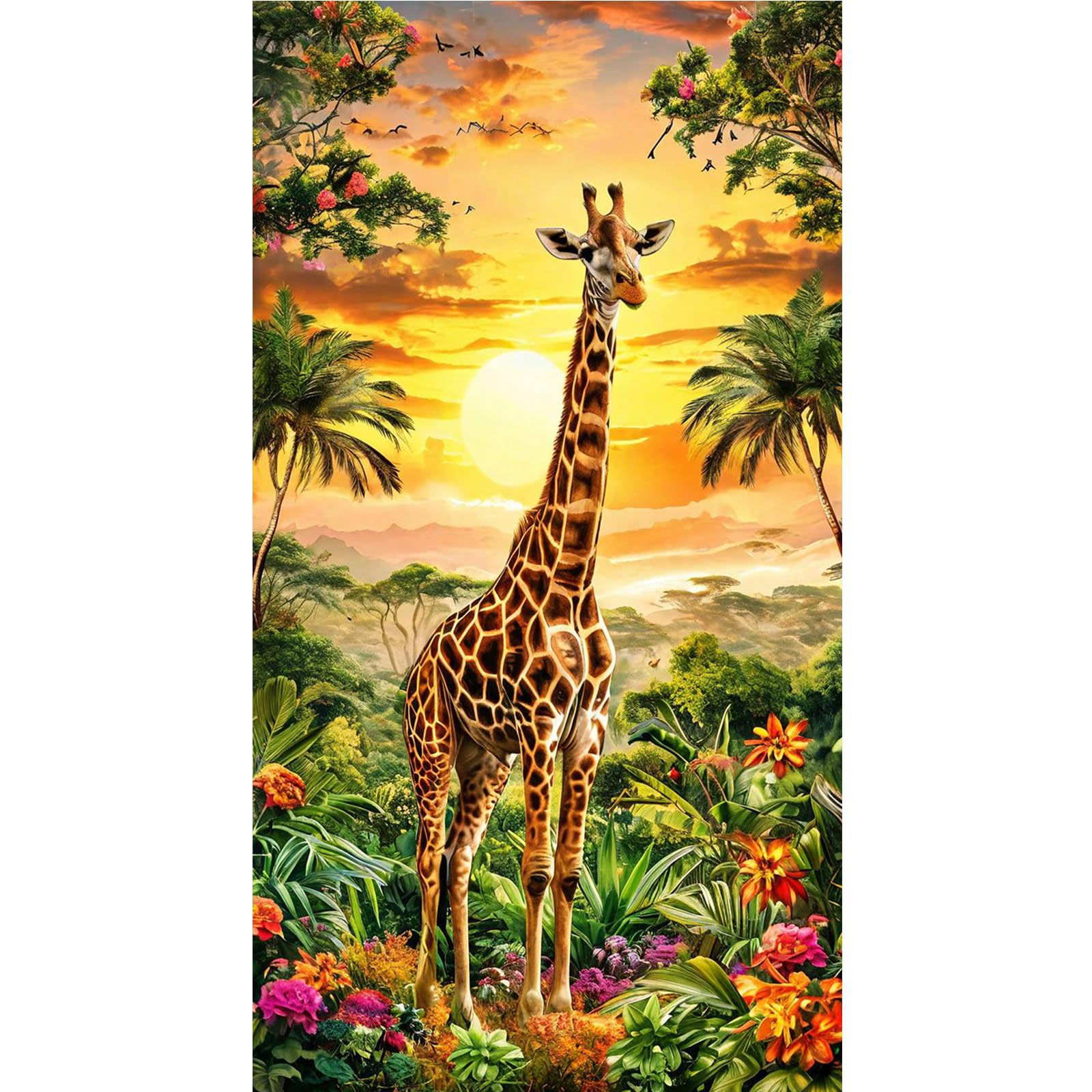 POETRYDRAW Giraffe 5D Round Diamond Art Kit 40x70cm Large Home Decor Craft for Adults & Beginners