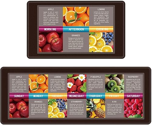 Serwrsw Tapetes de cocina de frutas de 2 piezas para piso, alfombras decorativas de cocina antifatiga, alfombra antideslizante lavable para cocina,