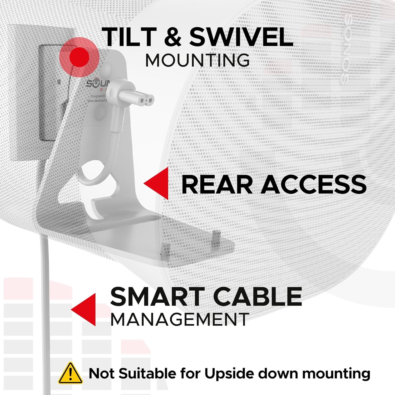 Sound Bass ERA300 Wall Mount Bracket, Tilt and Swivel, White, Single (1pc), Compatible with Sonos ERA 300, Effortless Installation, Includes Mounting Kit - Image 4