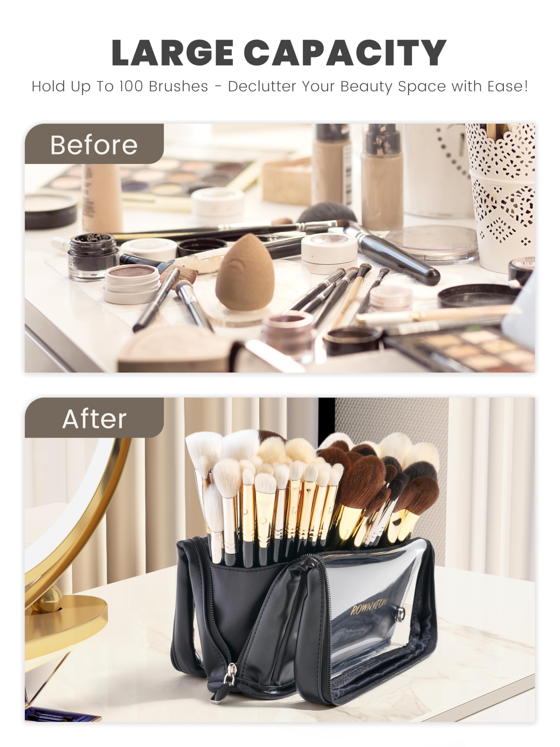 ROWNYEON - Borsa per pennelli da trucco, ad alta capacità, con supporto verticale per pennelli da trucco, borsa da viaggio professionale, organizer per artisti, grande custodia per trucchi con