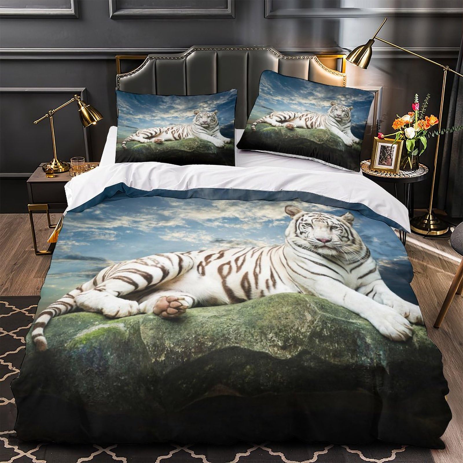 MXRMXR Tiger Duvet Cover Set 3D Printed Bedding Comforter Cover Set 3 Pieces Soft Microfiber Bedding Quilt Cover with Zipper Closure for Teens And Adults Single（140x200cm）