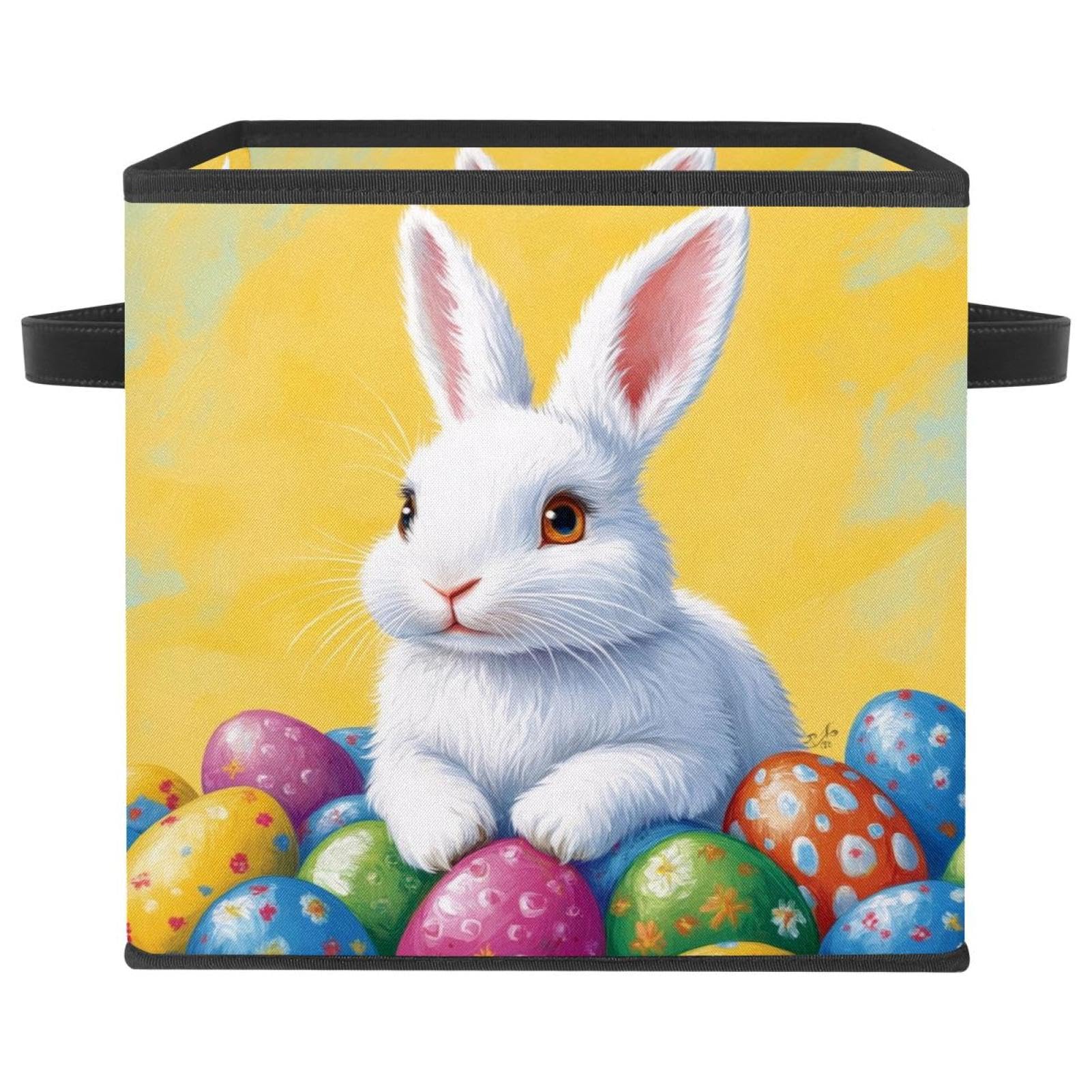 Boîte de rangement pliable pour vêtements grand panier cube en tissu Oxford à motif de Pâques