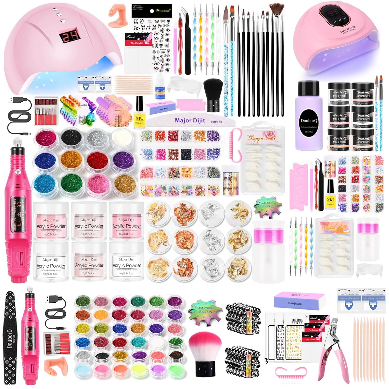 DouborQ Acrylic Nail Kit With Everything,Nail Drill,Acrylic Nail Powder Kit For Beginners