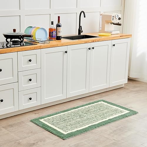 Miniatura 6 de CozeCube - Tapetes de baño antideslizantes, peludos, esponjosos, lavables, microfibra extrasuave y absorbente, para lavabo, ducha y cocina, verde