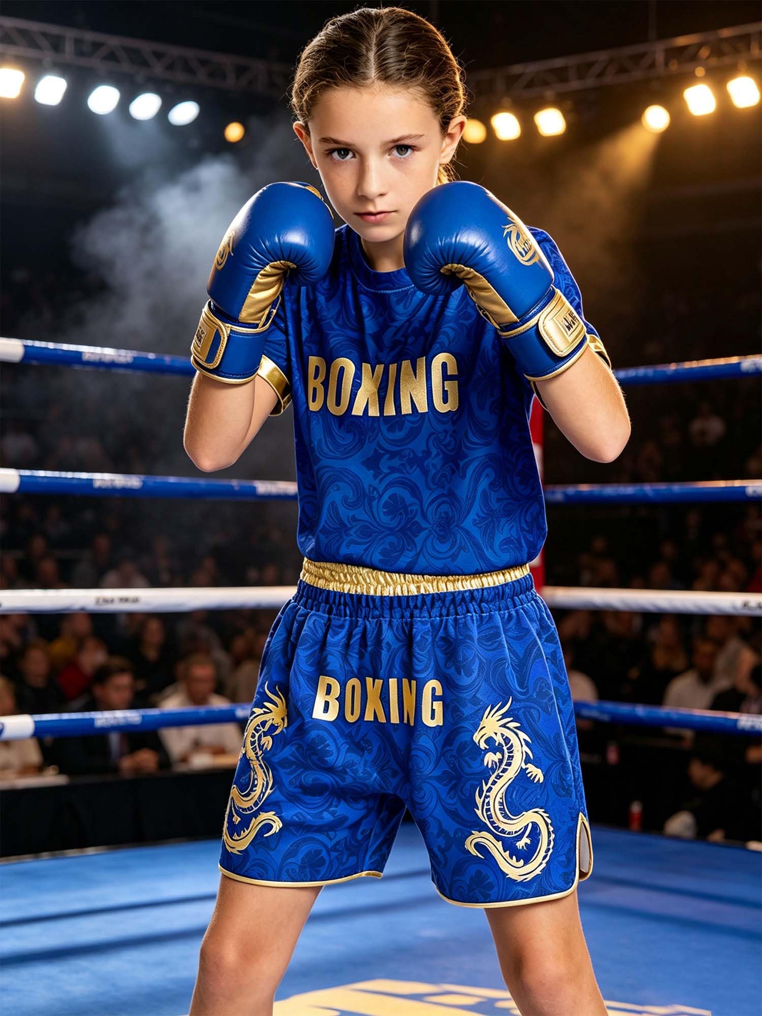 Bambina Maglietta Boxe Bambino Uniforme Costume Pugile T Shirt Blu 11-12 anni