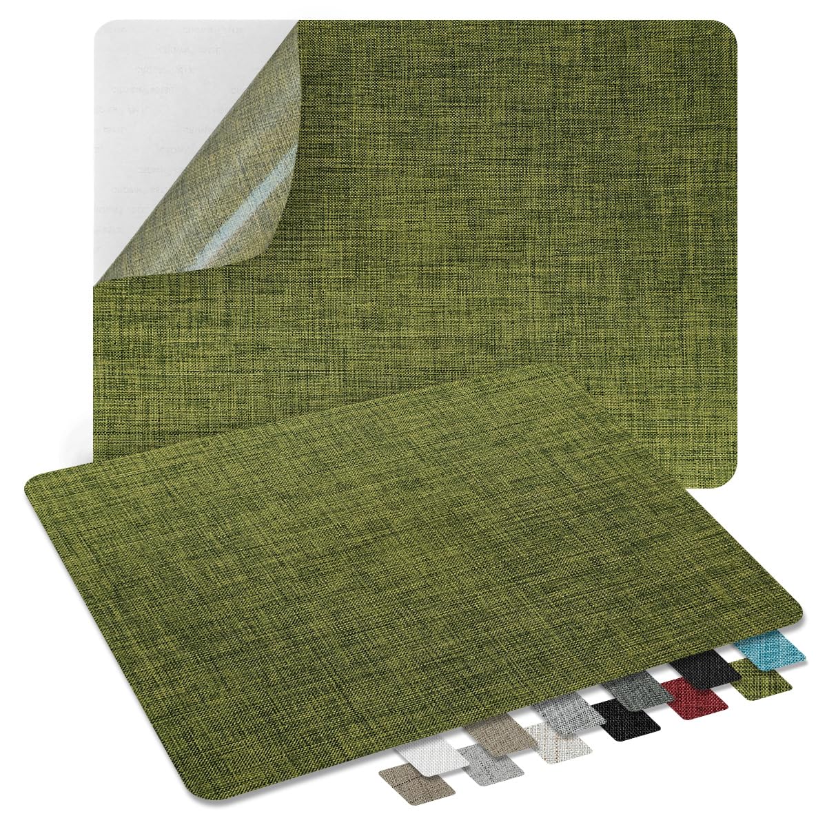 ZESION 2Pcs Self-Adhesive Linen Fabric Patches, Quick Repair for Sofas, Tents, Car Seats/8" x 11", Green