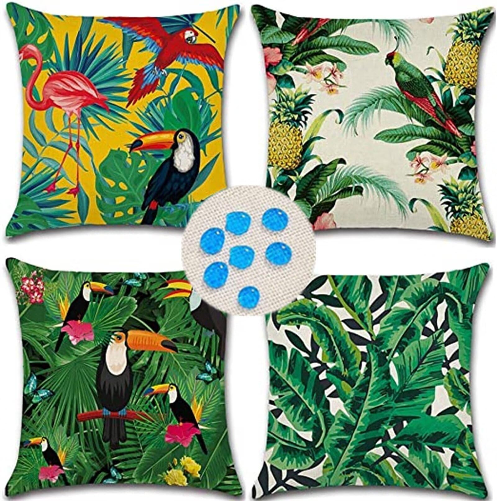 Federe Cuscini 50x50cm Set di 4,Quadrato Doppia Faccia Lino Copricuscini Impermeabili,Copricuscino per Esterno Divano Casa Giardino Patio Letto Soggiorno Decorazione Della Casa Estate Conglin