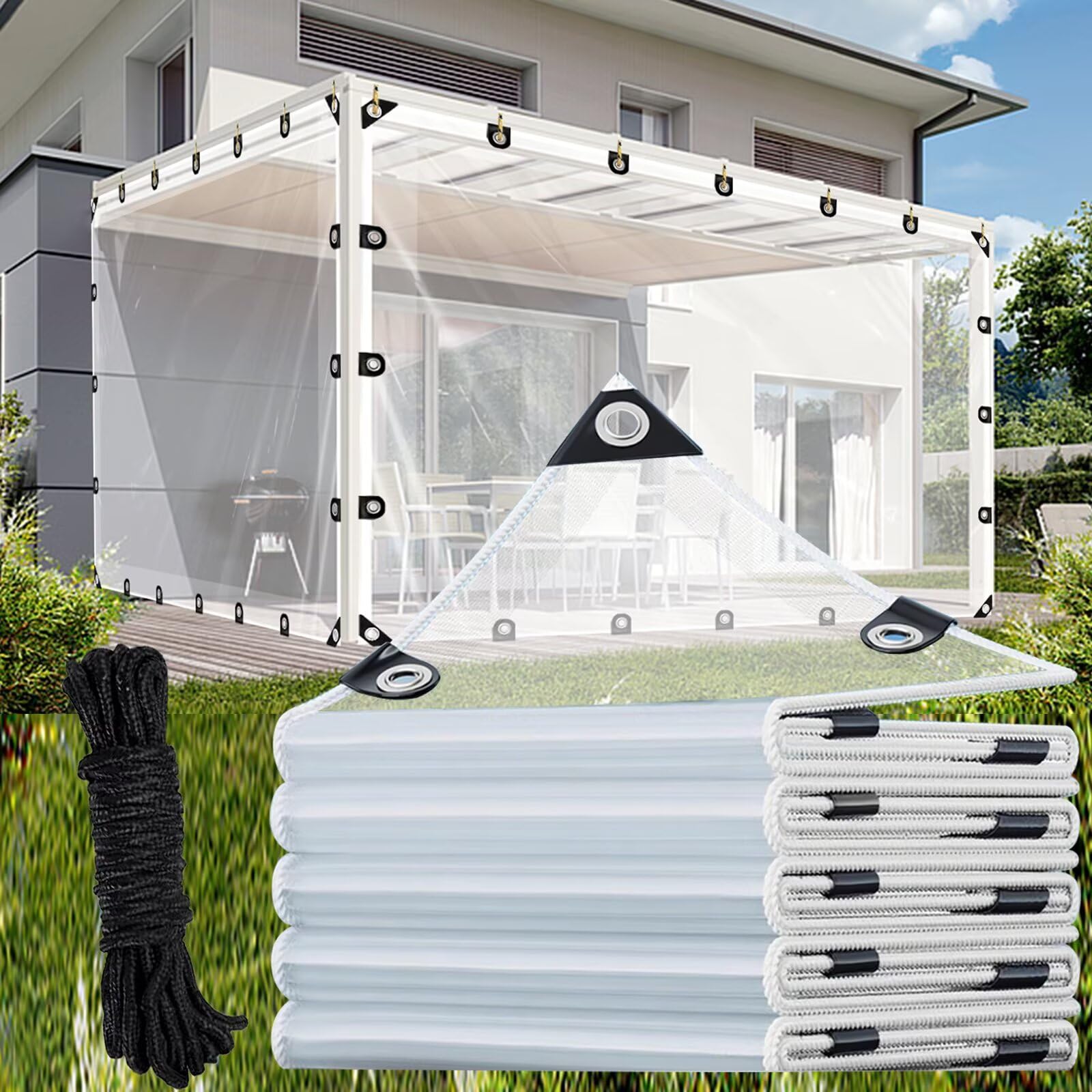 1.9 m x 2.4 m Transparent Tarpaulin, 130 g/m² Pvc Clear Tarpaulin Waterproof Heavy Duty Clear Pvc Tarp With Eyelets Gazebo Side Panels Tear