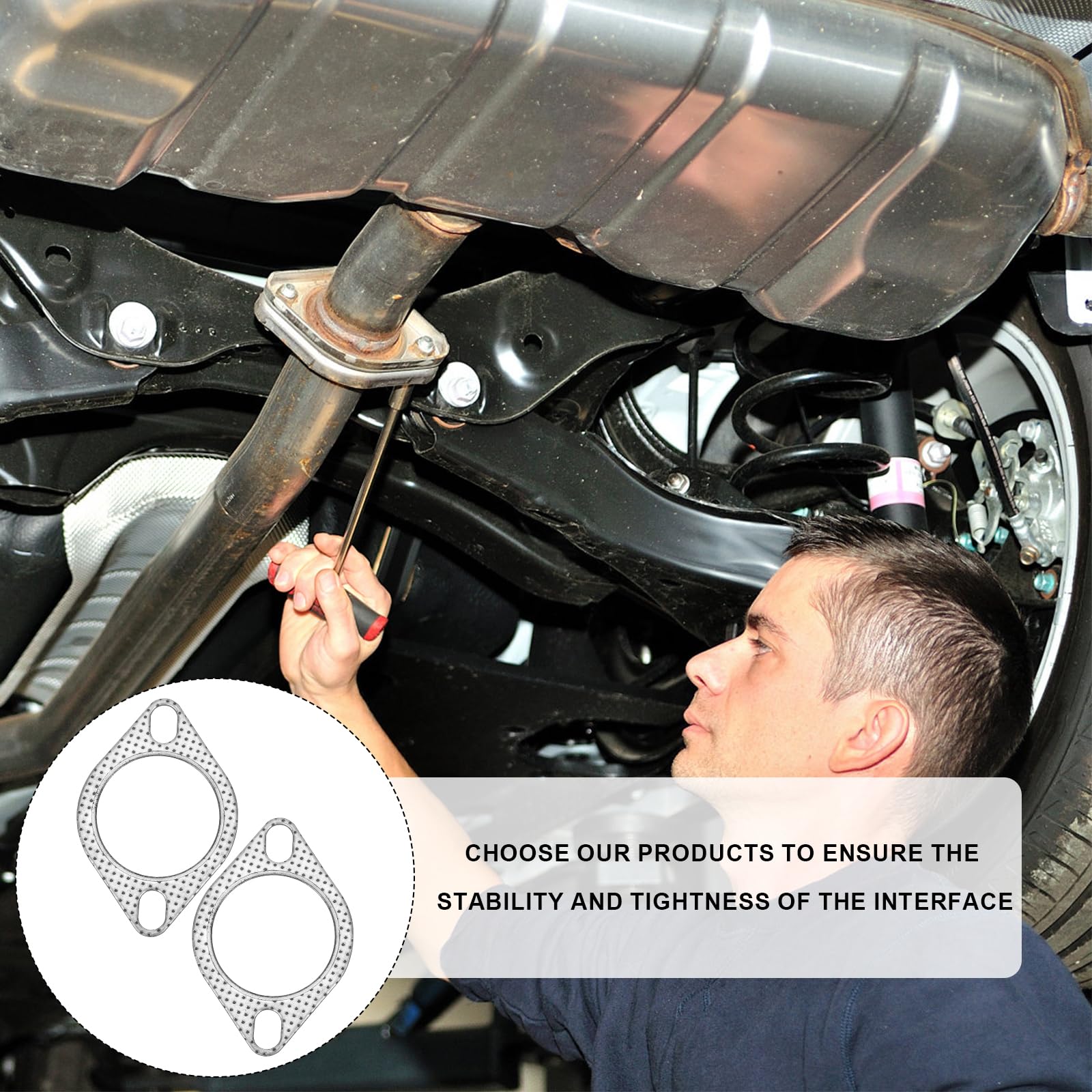 Guarnizione di Scarico Auto 6,36 cm con 4 Bulloni e 4 Dadi, 2 Pezzi
