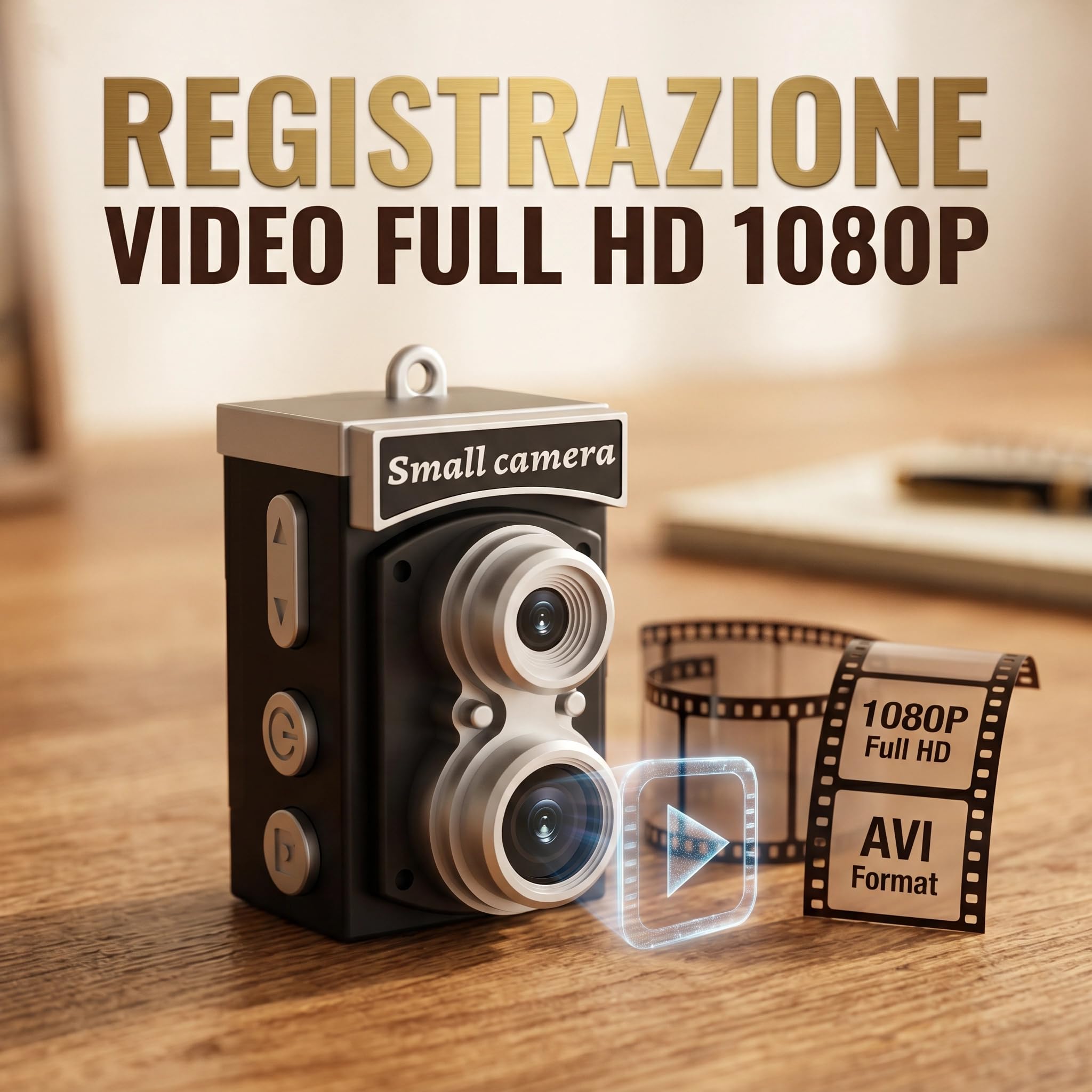 Mini Camera Digitale Retrò, Foto 8MP e Video Full HD 1080P, Grandangolo 120°, Filtri Creativi, Supporto Scheda MicroSD fino a 128GB, Design Tascabile Vintage