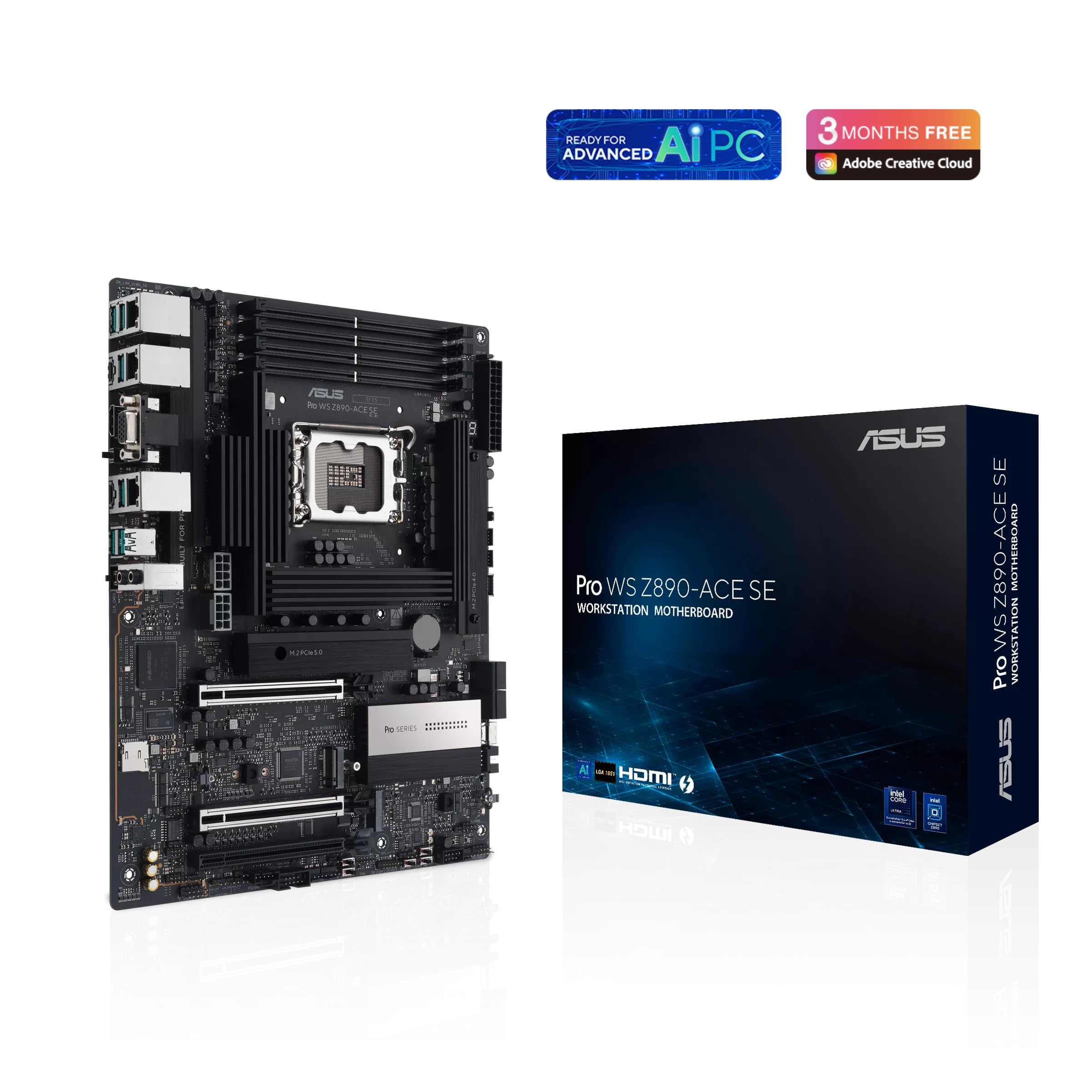 ASUS Pro WS Z890-ACE SE Z890 LGA 1851 ATX Placa base, Intel® Core™ Ultra Series 2 Ready, Advanced AI PC-Ready, PCIe® 5.0, DDR5, 10G y 2.5G LAN, 4X M.2, USB 20Gbps, Thunderbolt™ 4, BMC integrado, AI OC