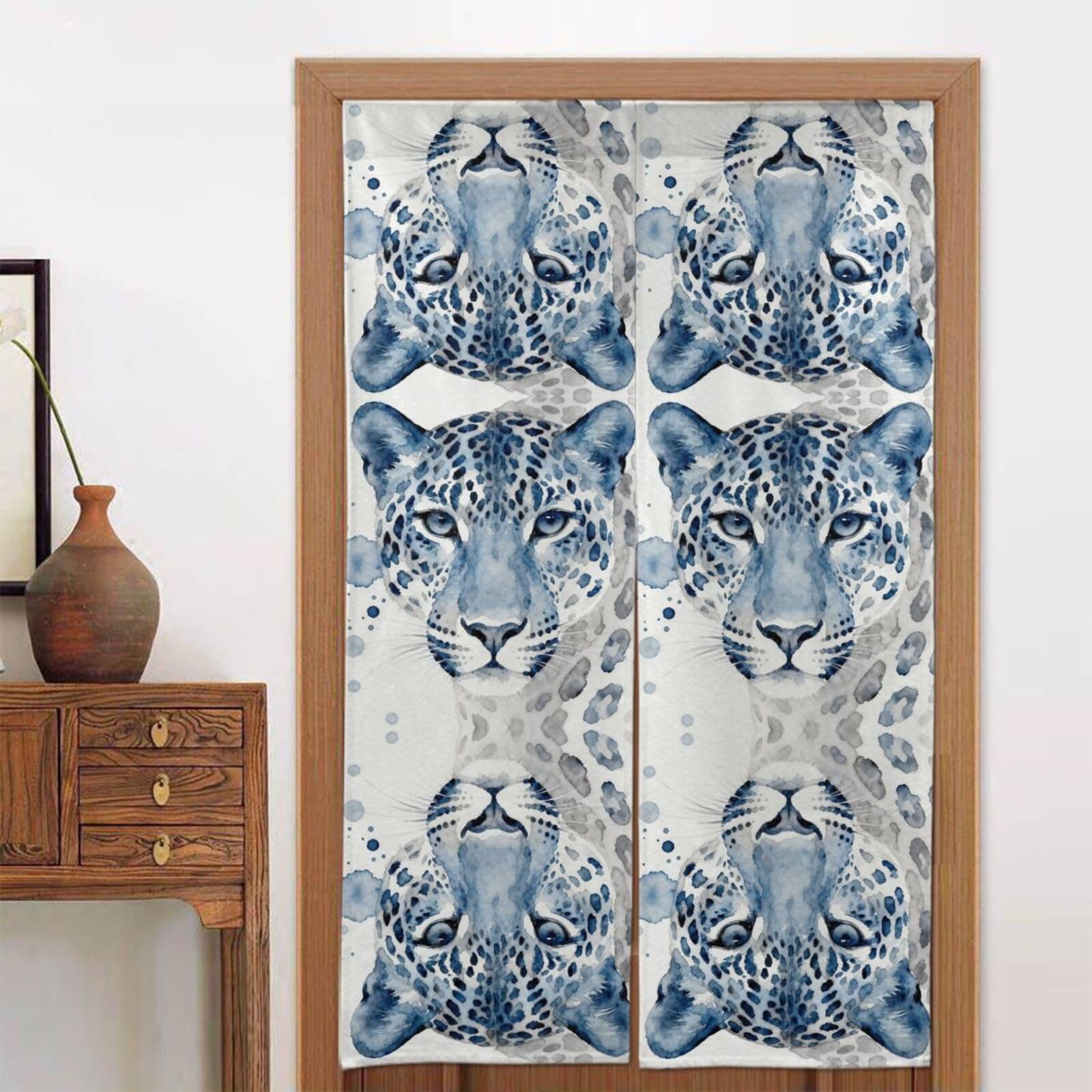 CNTDBU Blue leopard print pattern Door Curtain 34x56 Inch-Room Divider Panel for Privacy, Entryway Screen for Kitchen Bedroom
