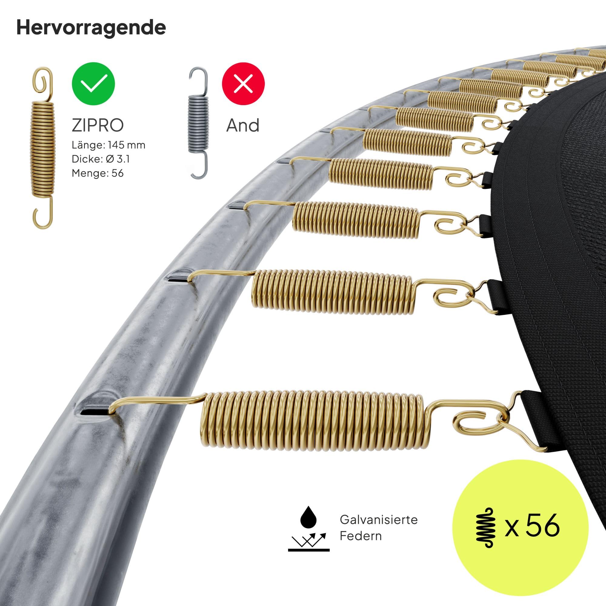 ZIPRO JumpPro Out Trampolin Outdoor, Gartentrampolin für Kinder, mit Außennetz, Wetterfest, UV-Schutz, Einfache Montage, Belastbar