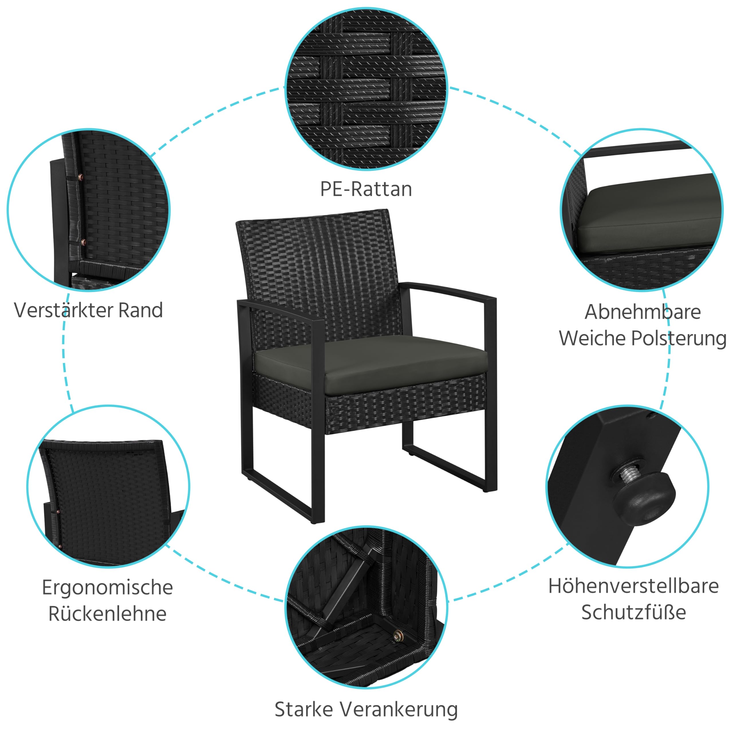 Outsunny 3-delige poly-rotan bistro zitgroep, tafel en stoelen set