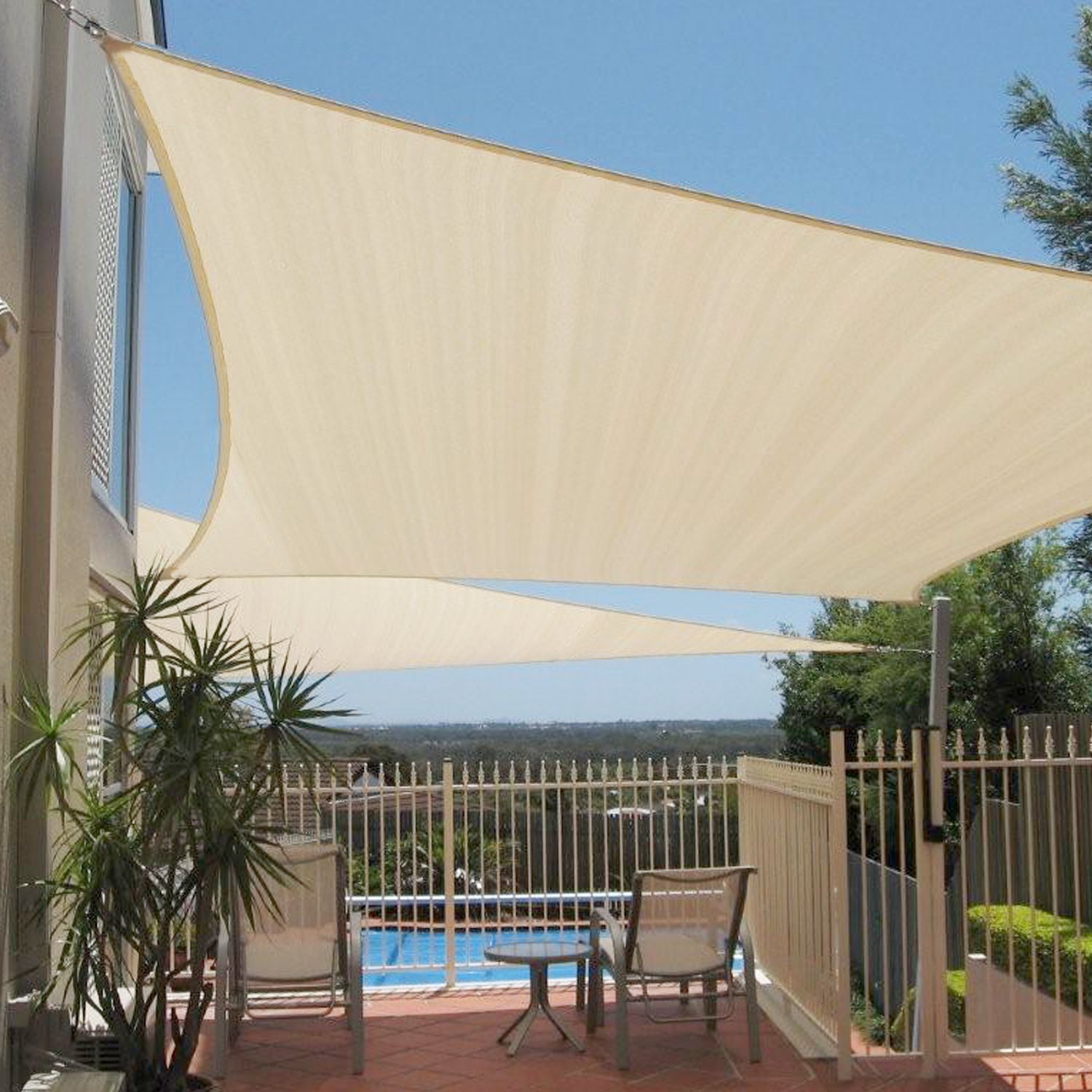 E&K Sunrise 17' x 17' Sun Shade Sail Rectangle Canopy Shade Cover with Hardware Kit UV Block for Outdoor Pergola Patio Backyard Garden Deck (Beige)