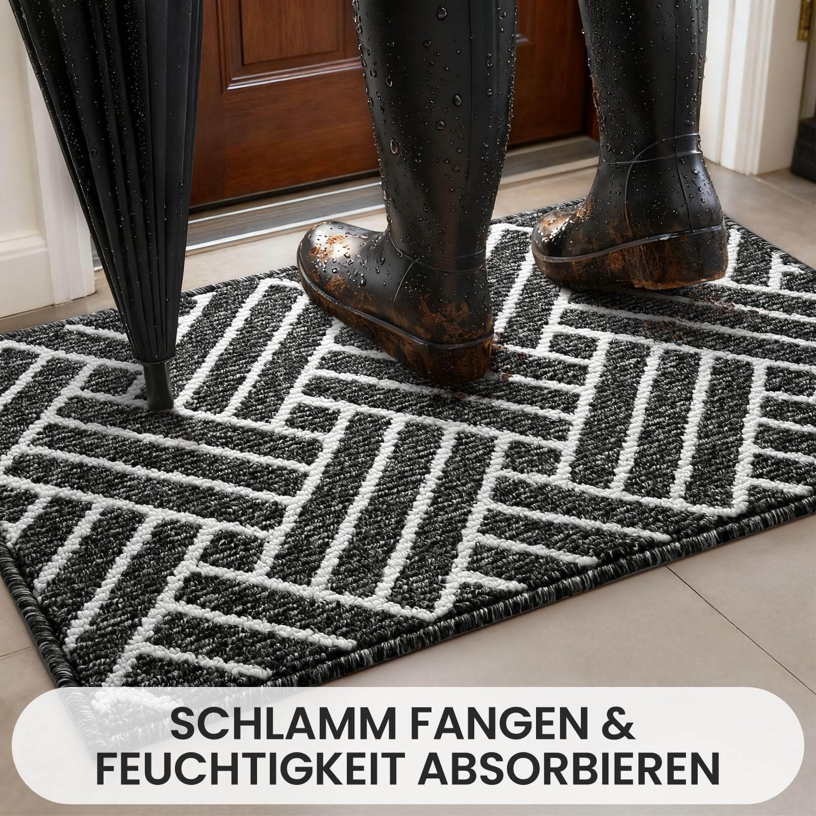Treeboy Fußmatte 60x90cm – rutschfeste & Waschbare Schmutzfangmatte – Linienmuster Hochsaugfähige Türmatte für Innen und Außen,Eingang & Haustür,Hund,Küche,Patio, Flur, Garten