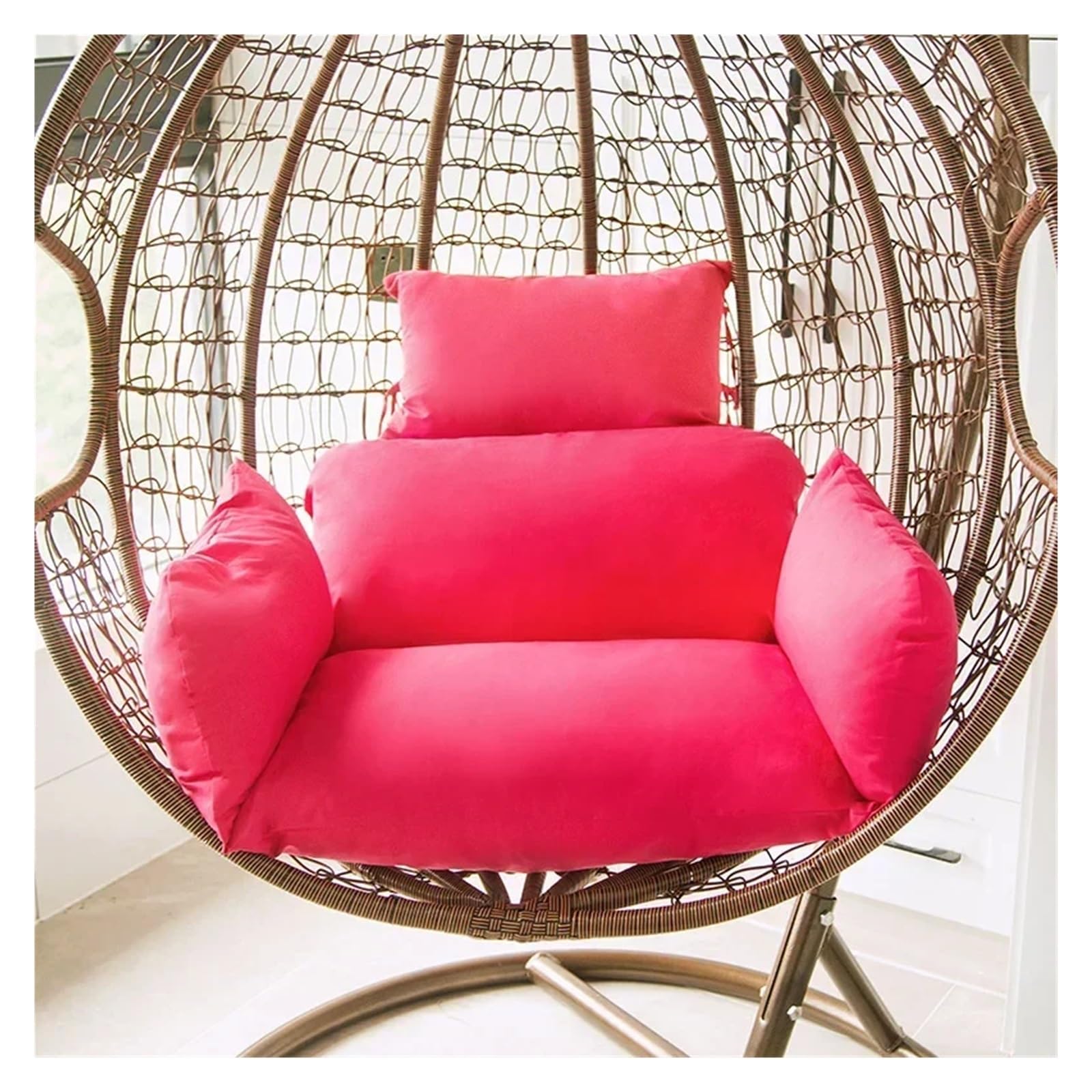 IRGVJIFR Egg Chair Cushion Outdoor Beach Chair Pad Hanging Egg Basket Swing Cushions Garden Rattan Patio Cushion For the garden(Rose red)