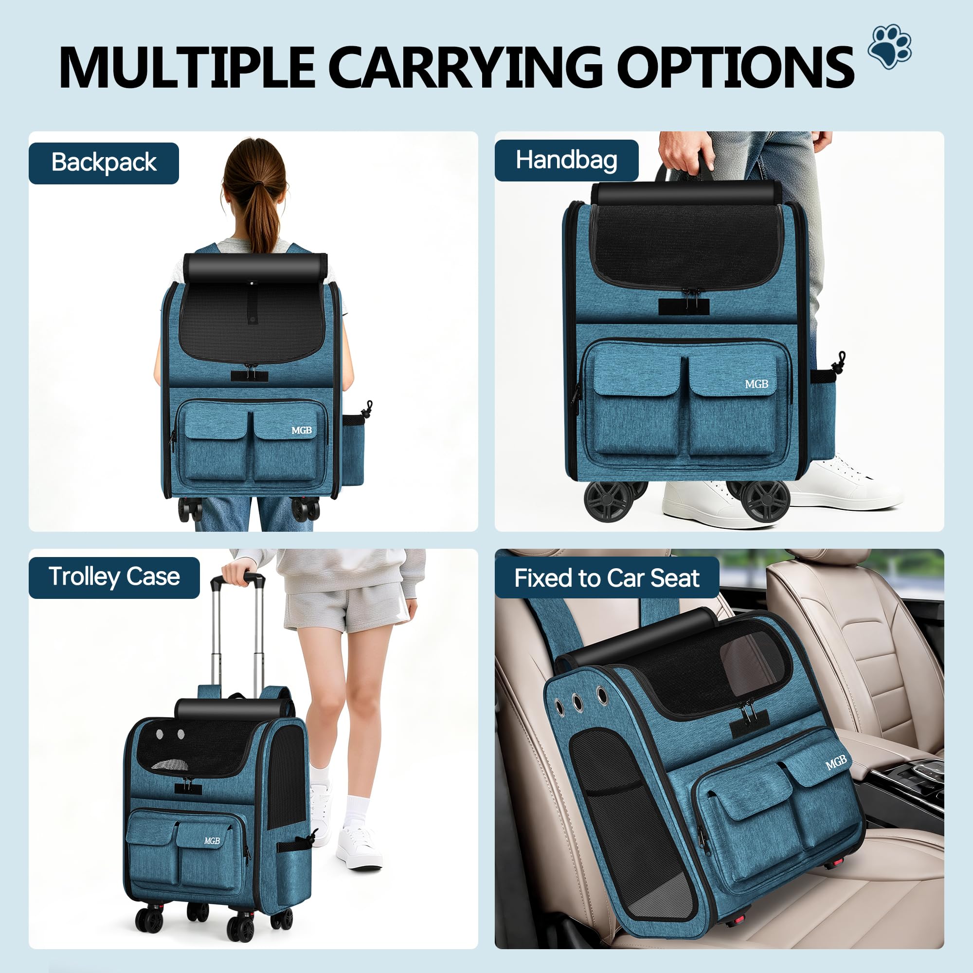 MGB Foldable Pet Carrier - Denim Blue -2