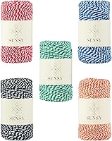 Vista 18 de Sensy - Cordón de algodón a rayas para panaderos de alta calidad para manualidades y envoltura de regalos (rojo y blanco)