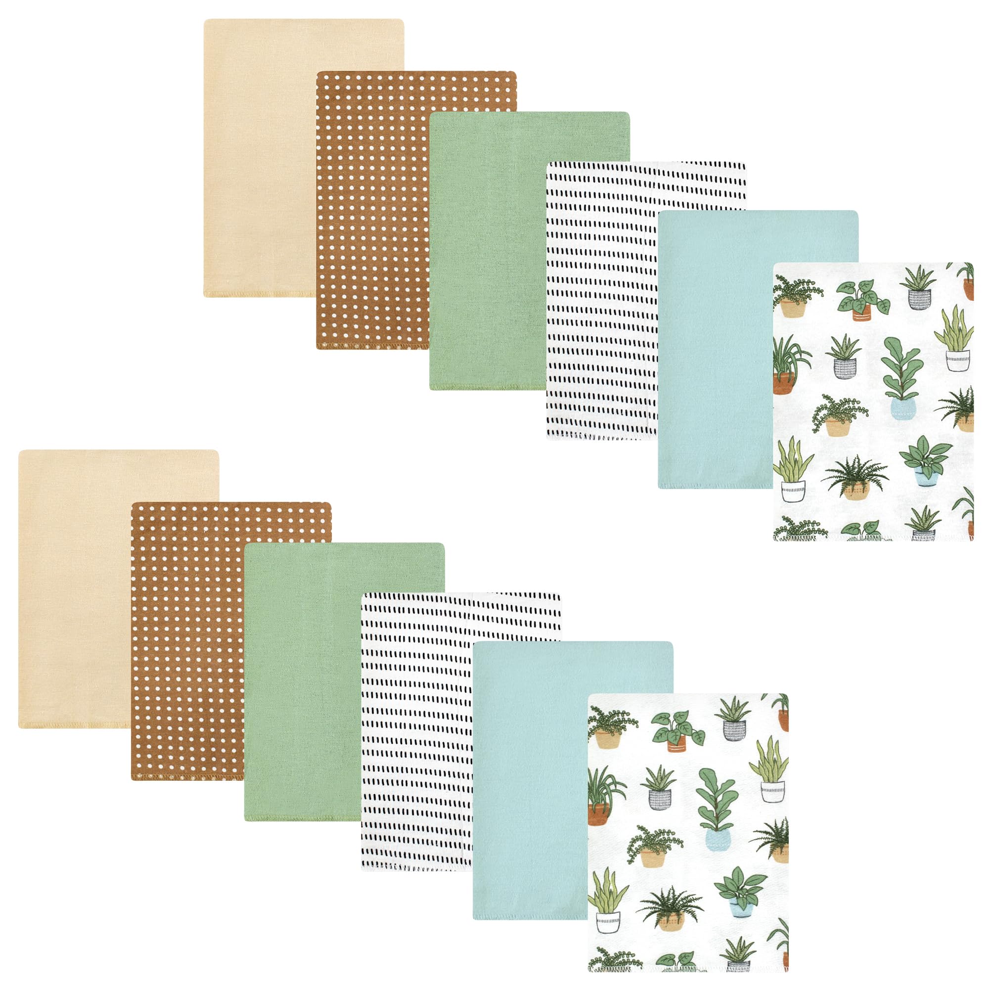 Hudson Baby Unisex Baby Cotton Poly Flannel Burp Cloths Bundle, Plants, One Size