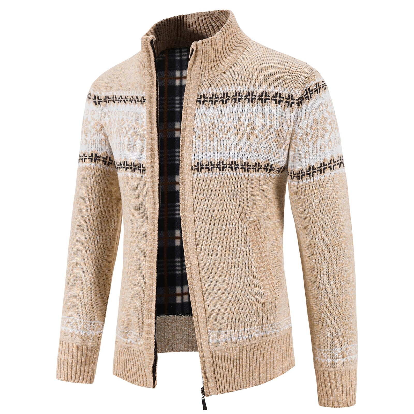 KUDORO Cardigan Gilet Homme Pull Cardigan en Tricot Ouvrez-Front Zippé | Chandail Chaud Slim Fit Épais avec Col Montant Tricot Décontractée Polaire