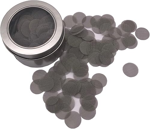 200 filtros de pantalla de tubo de acero inoxidable de 1/2 pulgada de 1/2 pulgada con caja de almacenamiento para fumar pipas de tabaco, color