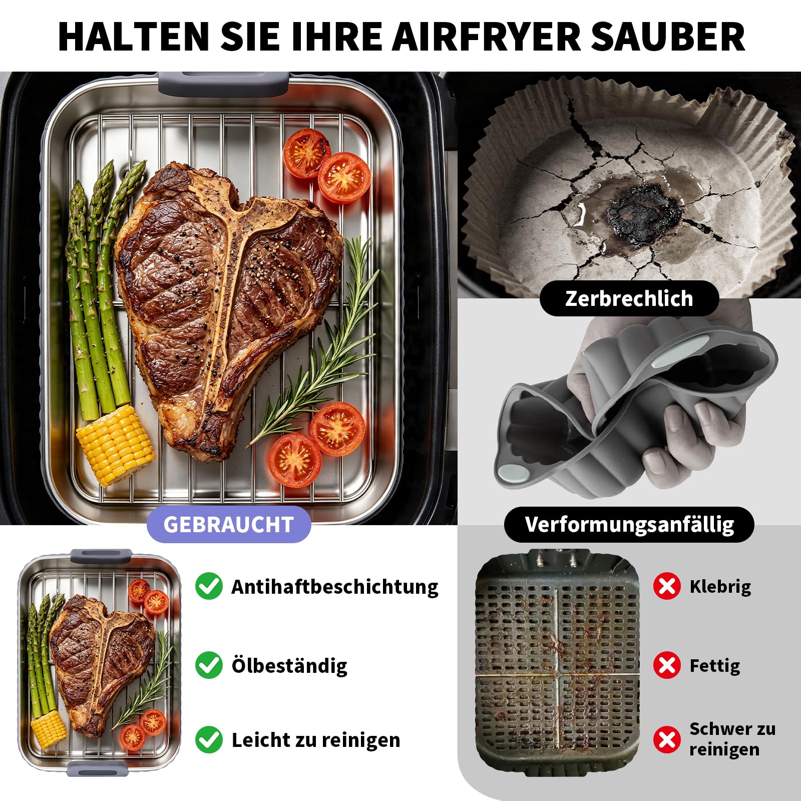 Fuente de horno Airfryer accesorios 6 piezas para Ninja AF400EU/AF500EU