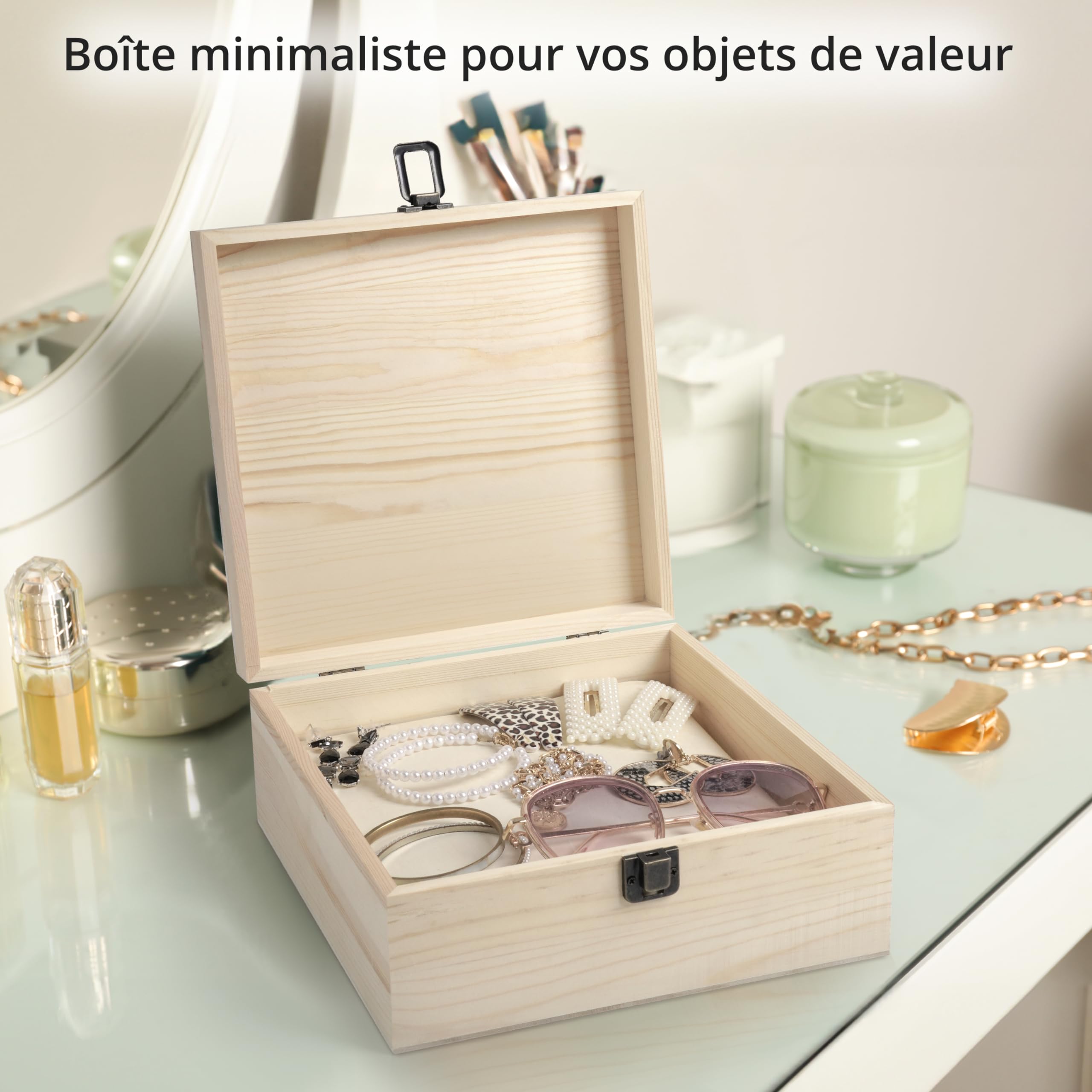 Boîte En Bois Brut Avec Couvercle à Charnière Pour Travaux Manuels, Bricolage, Rangement De Bijoux, Boîte De Rangement à Charnière En Bois Uni (M