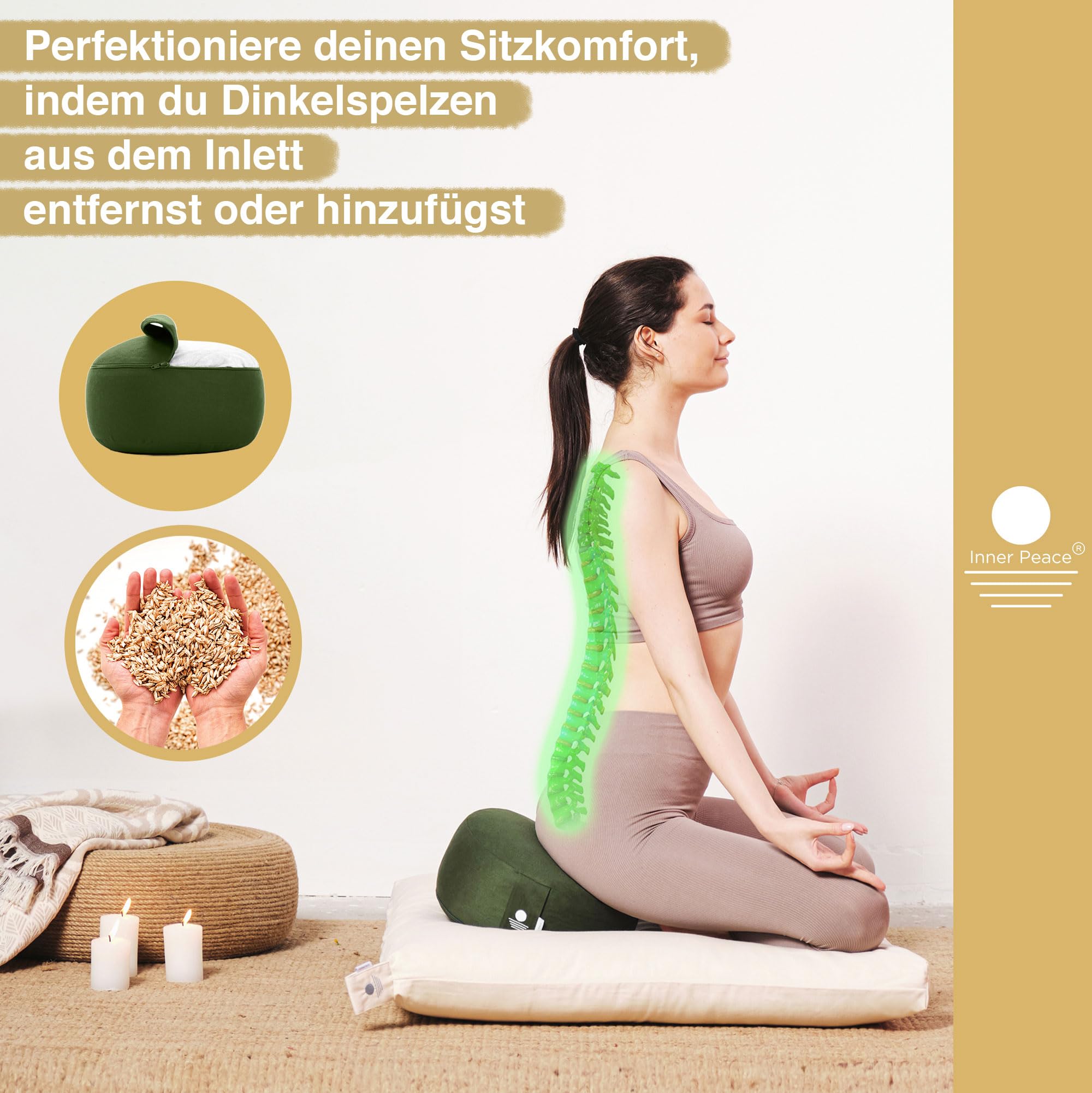 Inner Peace Yogakissen Meditationskissen aus 100% Bio Baumwolle und mit Bio Dinkelfüllung | Yogakissen Rund, Yoga Sitzkissen, Yogakissen Meditationskissen, Sitzkissen Yoga, Meditation Cushion | Meditationskissen rund, höhenverstellbar, Yoga Sitzkissen, wa