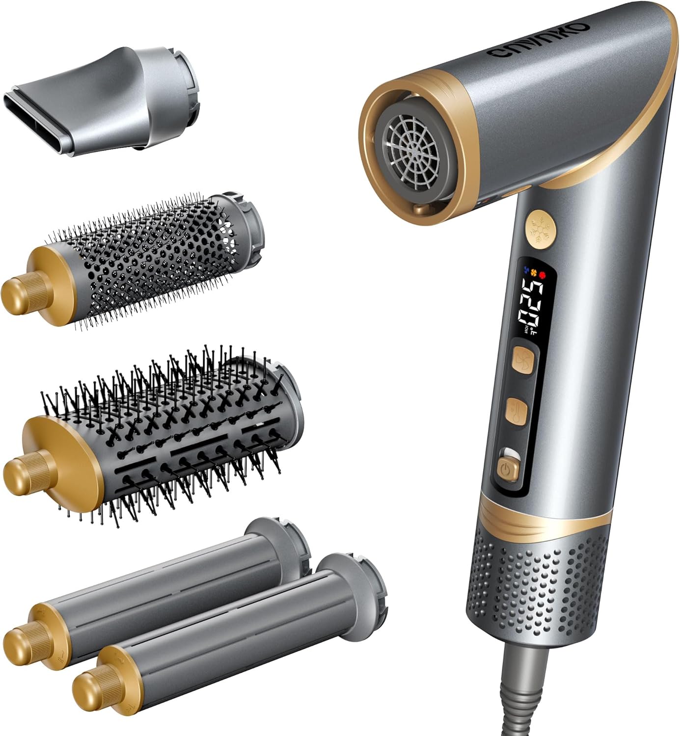 Hair Dryer Brush Hair Styler: 5 in 1 Air Styling & Drying System, Professional Air Wrap Hot Air Brush Set for Fast Drying, Curling Volumizing Smoothing & Styling, Detachable Oval Brush, Concentrator