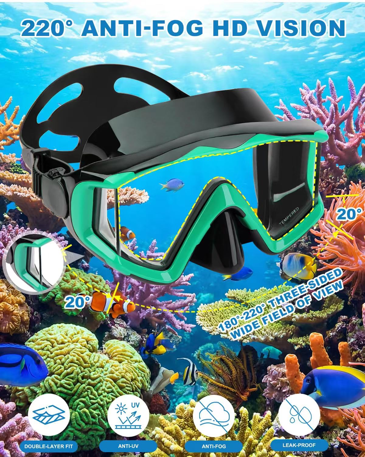 Maska do nurkowania, przeciwmgielna, odpowiednia dla dorosłych, do nurkowania, pływania, snorkelingu