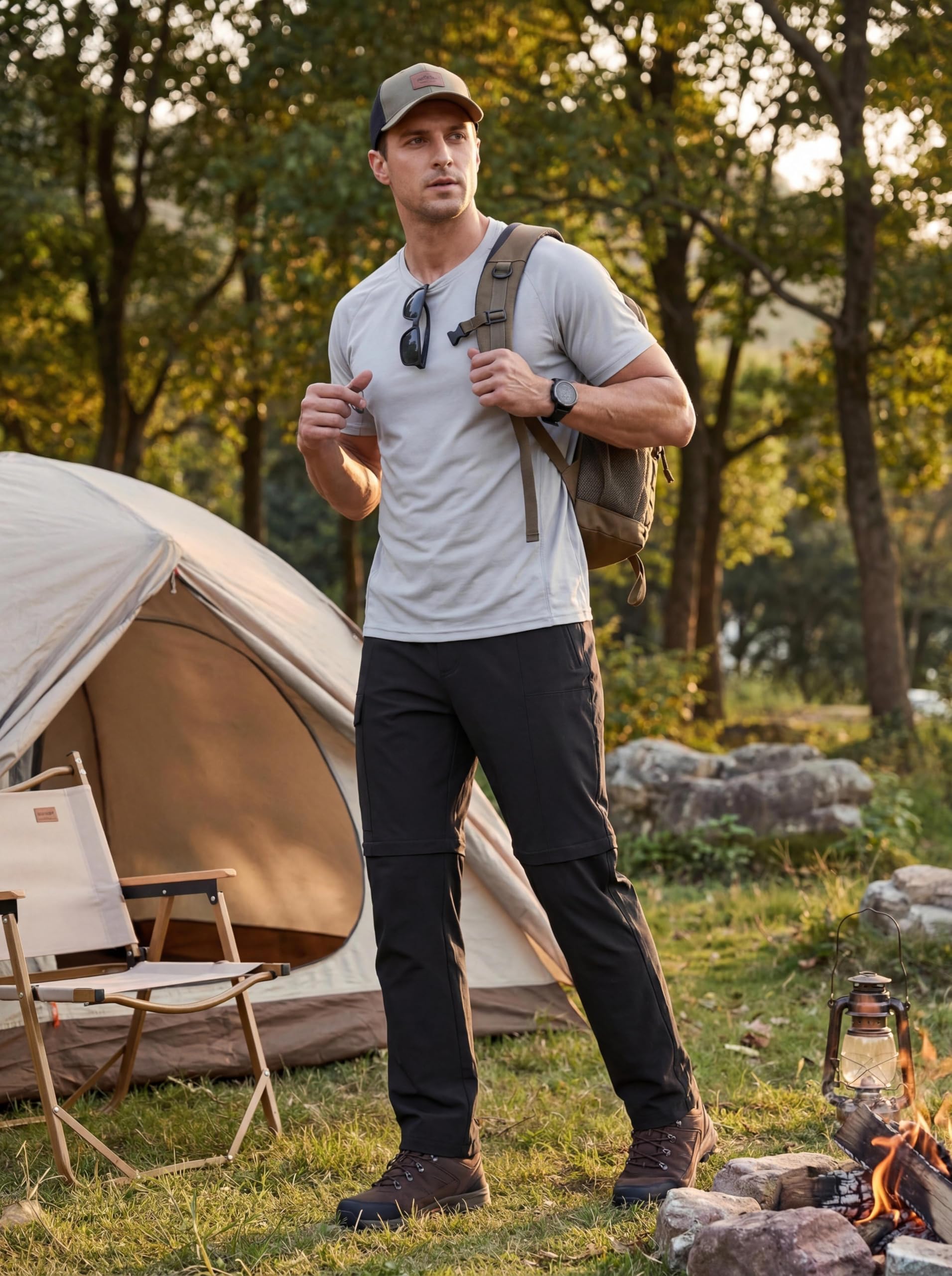 GymBrave Herren Wanderhose Zip-Off Trekkinghose Leicht Atmungsaktiv Outdoorhose Cargo Hose mit Vielen Taschen Sommer Arbeitshose für Wandern Trekking Camping