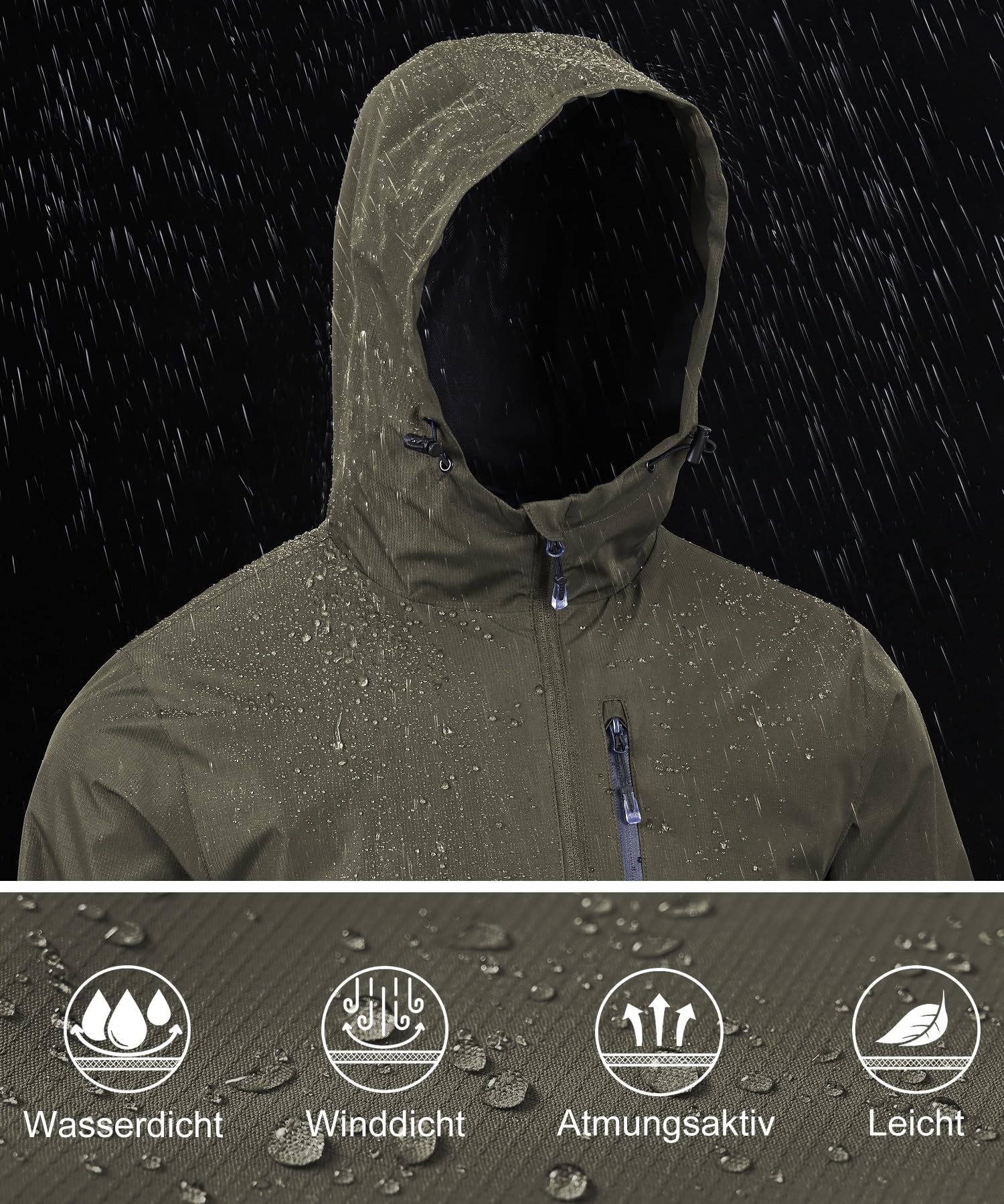 Huayuzh Chubasquero para hombre, impermeable, ligero, para camping, senderismo, transpirable, plegable, chaqueta softshell con capucha