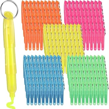 Kosiz 100 Pcs Mini Highlighters Bulk Christmas Gifts for Students Assorted Colors with Key Ring Highlighter Markers Mini Pens for Nurses Smooth Liquid Pen Badge Teachers Children Study
