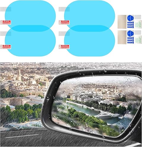 4 piezas de película impermeable para espejo retrovisor de automóvil, antiempañamiento y deslumbramiento para espejo retrovisor HD nano