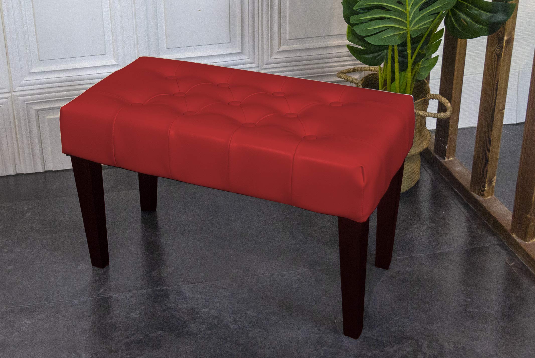 HomeHarmony® PU Leather Dressing Bench Chair Vanity Stool Button Padded Seat With Rustic Look Legs (Red)