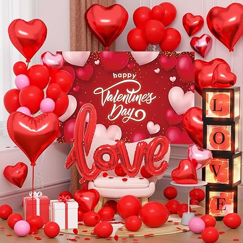 Kit de decoración para el día de San Valentín, caja transparente con luz de amor, globos de fiesta para el día de San Valentín, juegos de decoración