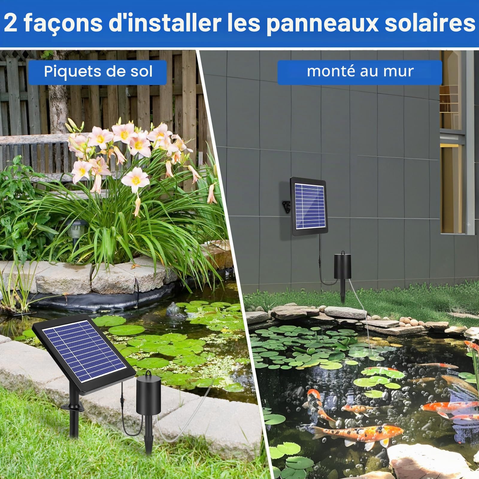 GuKKK Kit de Pompe à air à énergie Solaire, Pompe à oxygène Solaire pour Aquarium 4 W, aérateur Solaire de Bassin, tuyaux et Pierres de Ventilation, pour Aquarium, étang de pêche