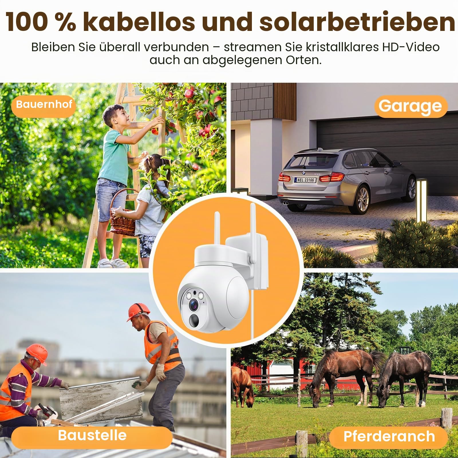 AMOROM 3G/4G LTE Überwachungskamera Aussen Solar mit Virtueller SIM Karte, Kamera Überwachung Ohne WLAN mit Farb Nachtsicht, 24/7-Aufzeichnung, für Netzunabhängige Hause, Bauernhof, Baustelle