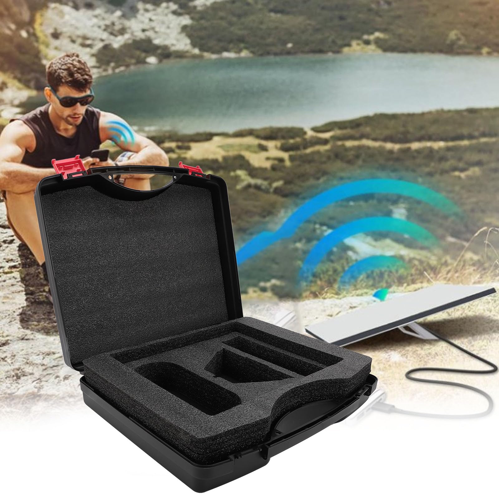 Mini Estuche de Transporte para Exteriores, Estuche Protector Portátil, Estuche Rígido para Satélite Resistente Al Agua para Cable Adaptador, Soporte, Accesorios de Fuente de