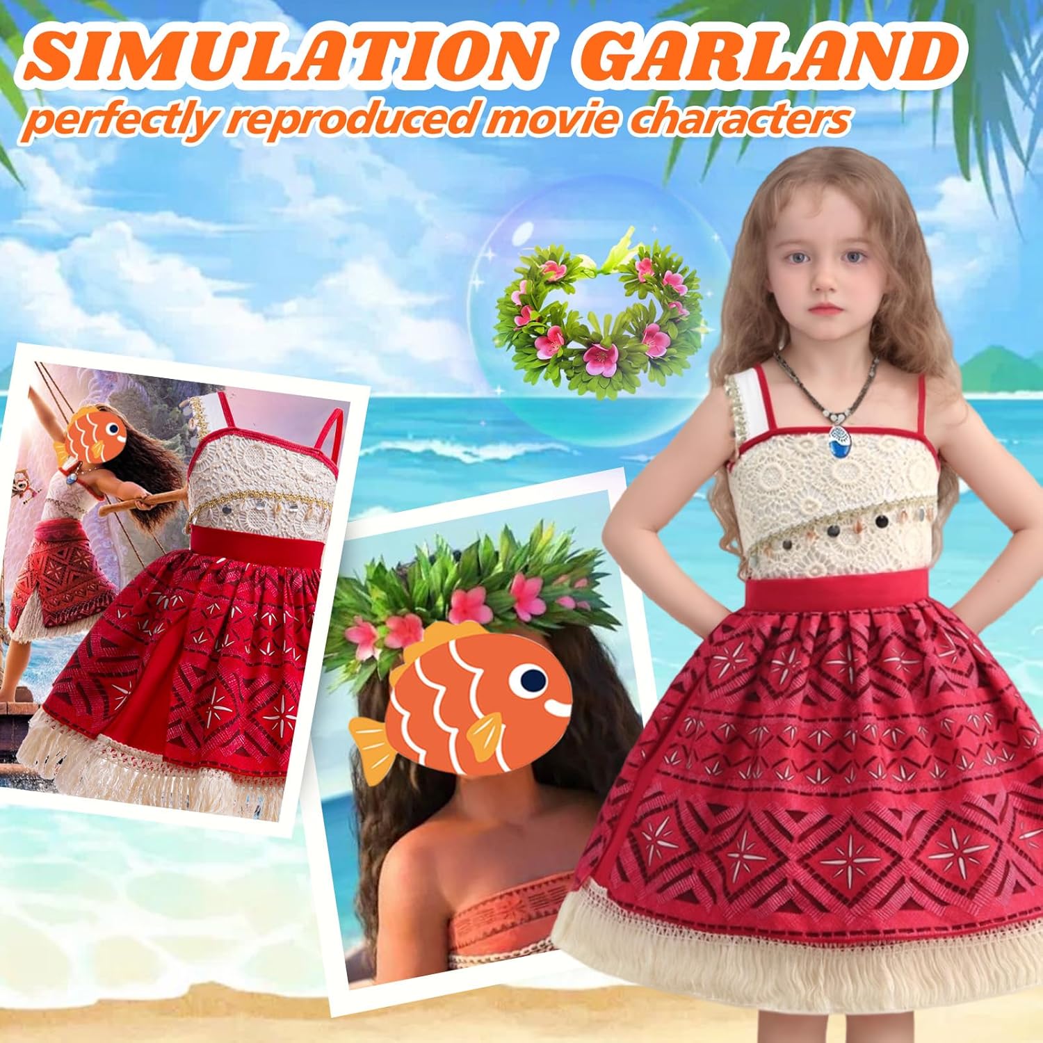 Princess Costume for Girls,Ocean Adventure Princess Dress with Accessories,Kids Halloween Princess Dress Up - Image 3