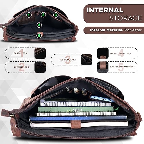 Miniatura 8 de Maletín de cuero con bloqueo de bolsa de mensajero para computadora portátil para hombre mango de cartera ajustable Butterrum, Madera.