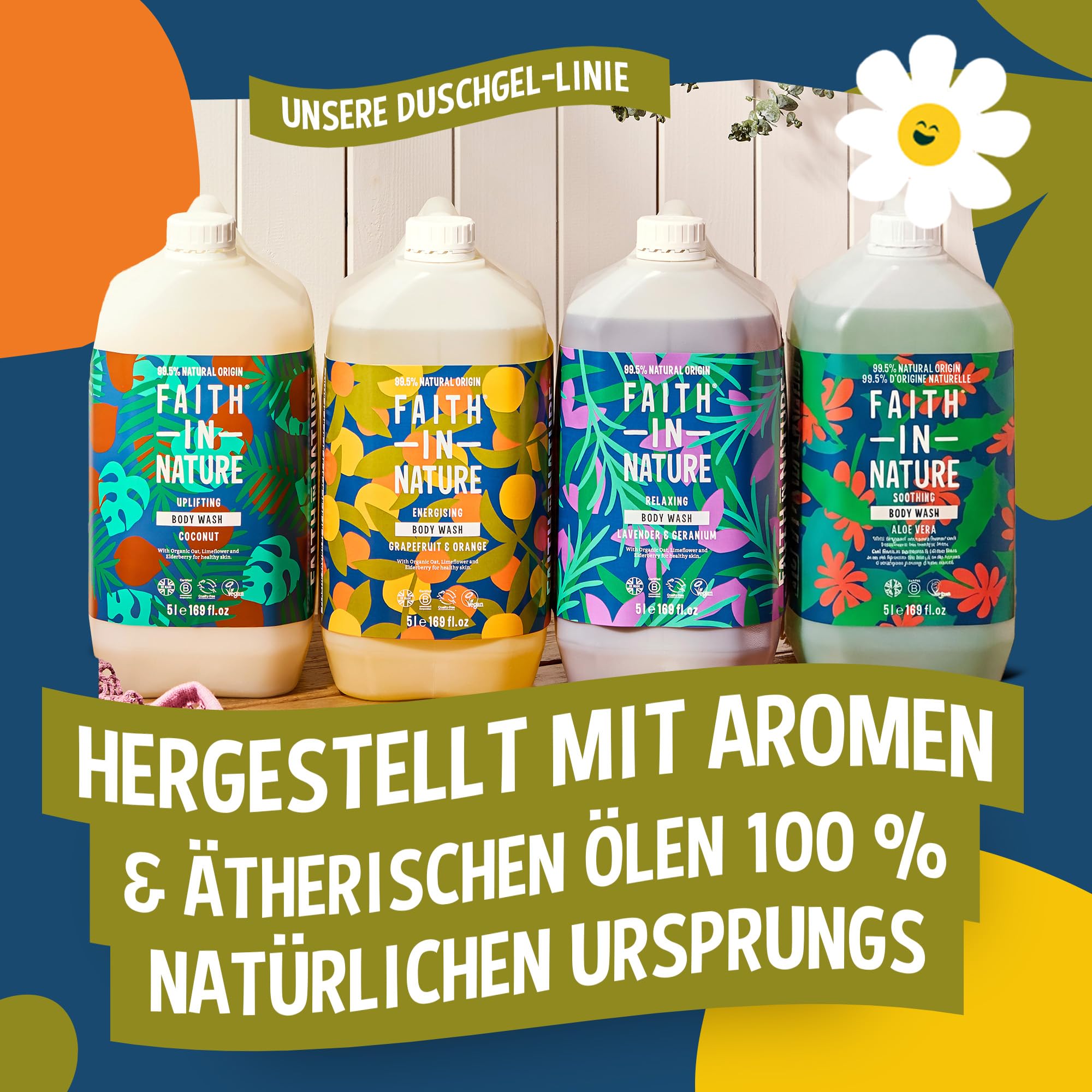 Faith In Nature Natürliches Grapefruit & Orange Duschgel, Energiespendendes Duschgel, Vegan und tierversuchsfrei, Ohne SLS oder Parabene, 5 L Nachfüllpack
