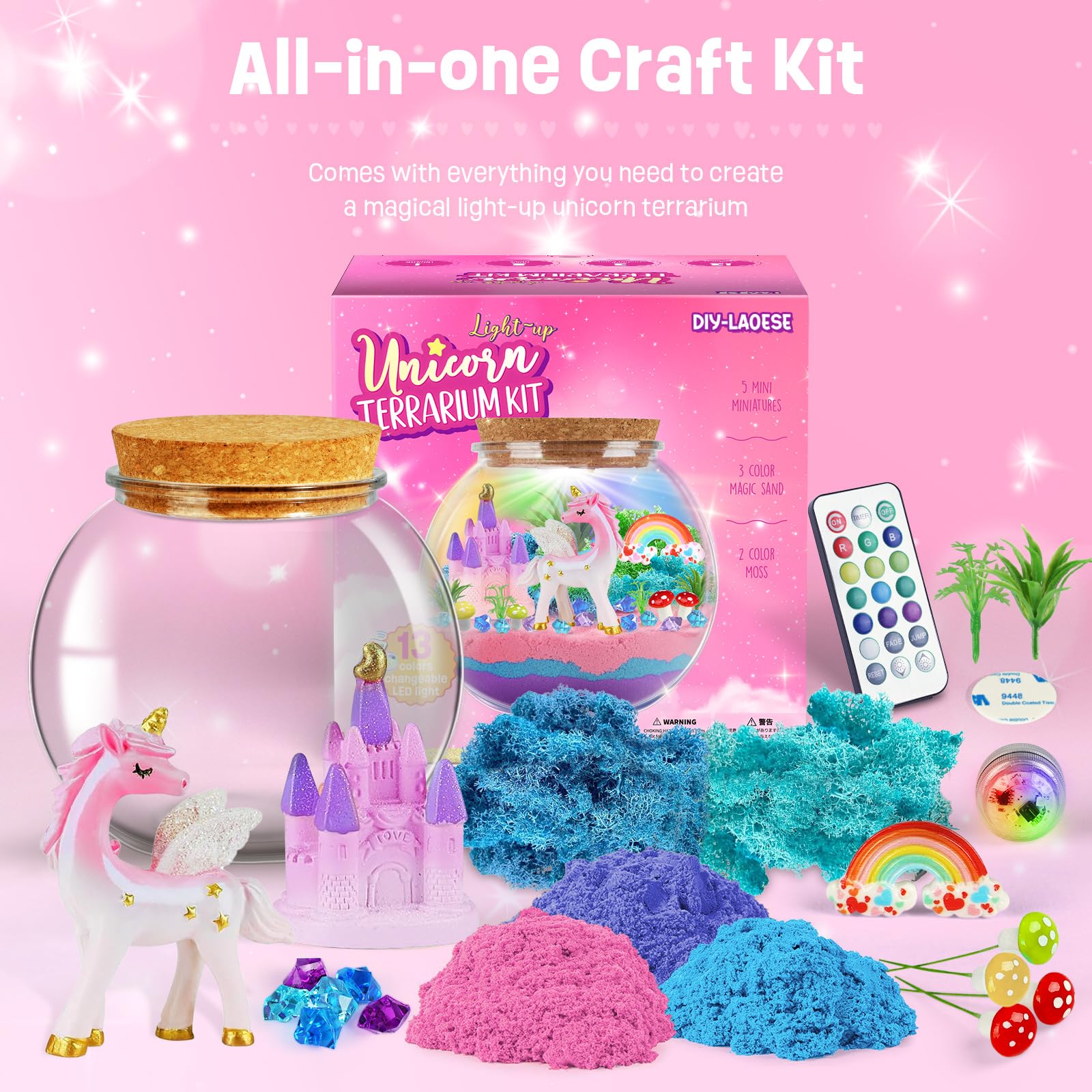 Kit de Terrarium Licorne, Veilleuse Licorne, Lampe Licorne - Idée Cadeau Anniversaire Filles 4-12 Ans - Loisirs Créatifs, Jeux Scientifiques